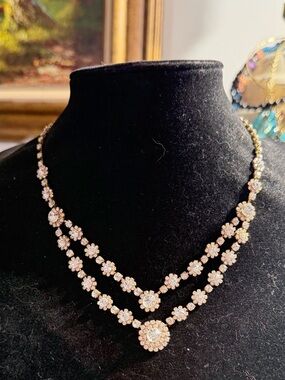 Vintage Gold Tone Double-Layer Crystal Necklace